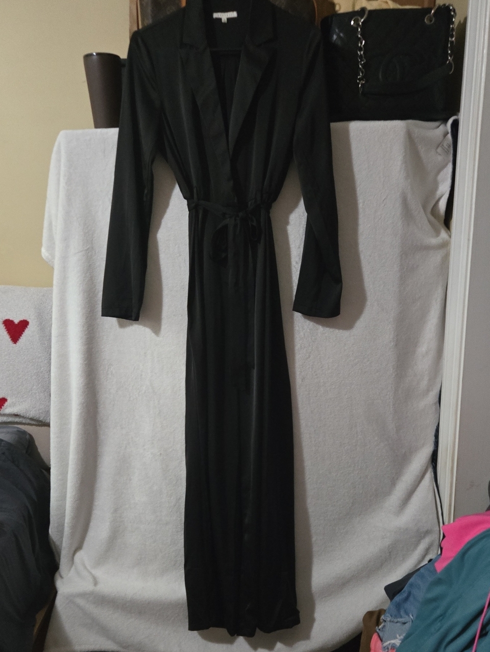 Black Satin Wide Leg Jumpsuit with Tie Belt
